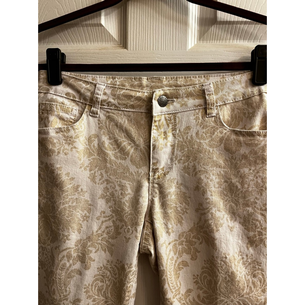 GOLD DAMASK JEANS~AZI~Skinny Jeans~White/Gold~Damask Print~4-6 - Picture 5 of 11